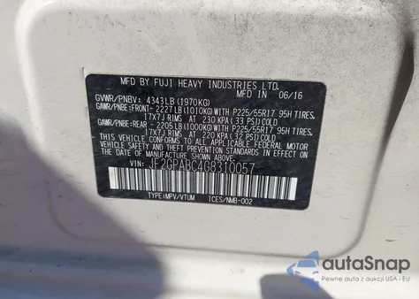 2016 Subaru Crosstrek 2.0I Premium z USA, uszkodzony, nr VIN JF2GPABC4G8310057